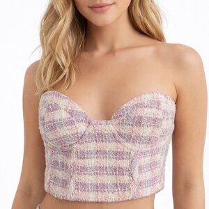 Zara NWT Pink Purple Tweed Corset Crop Top Sweetheart Neckline Underwire Medium